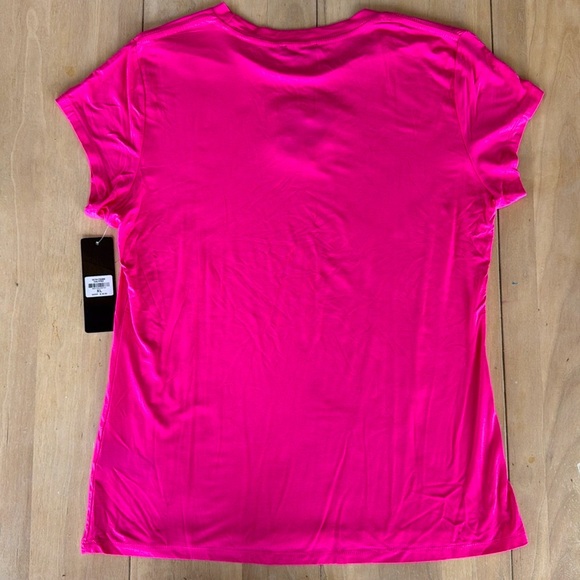 NWT BEBE Baby Tee Rhinestone Embellished Cutout Hearts  "Calypso" Hot Pink XL - Picture 2 of 8